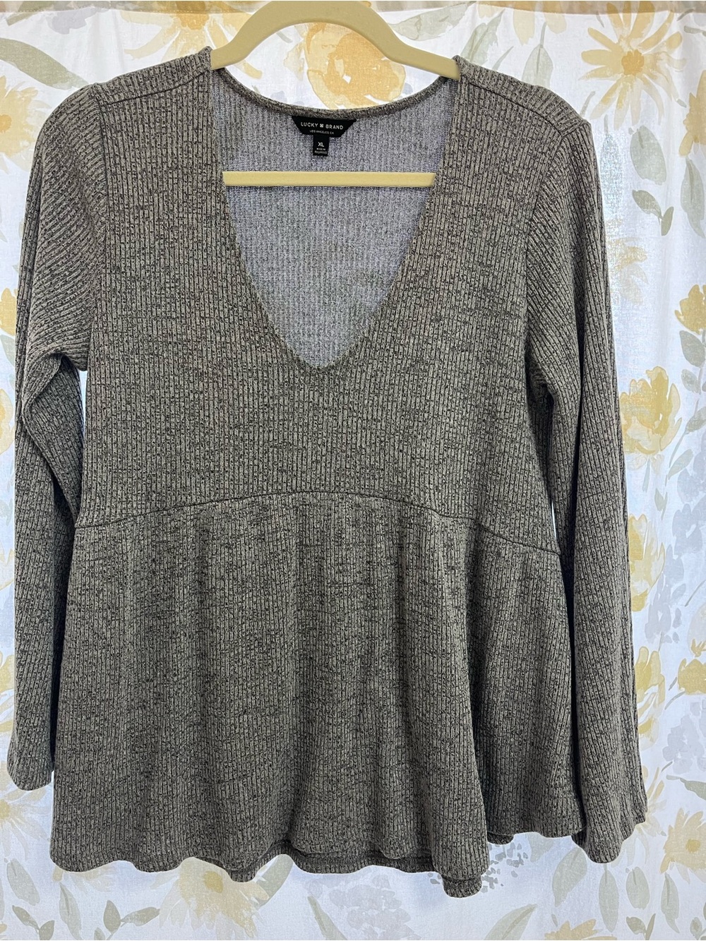 Lucky Brand Heather Ribbed V-Neck Peplum Tunic